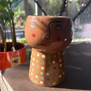Medium Opalhouse Ceramic Face Planter - Brown and Green